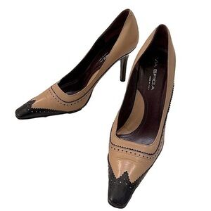 VTG Via Spiga Vero Cuoio Spectator Wing Tip Two Tone High Heels Shoes EU 46